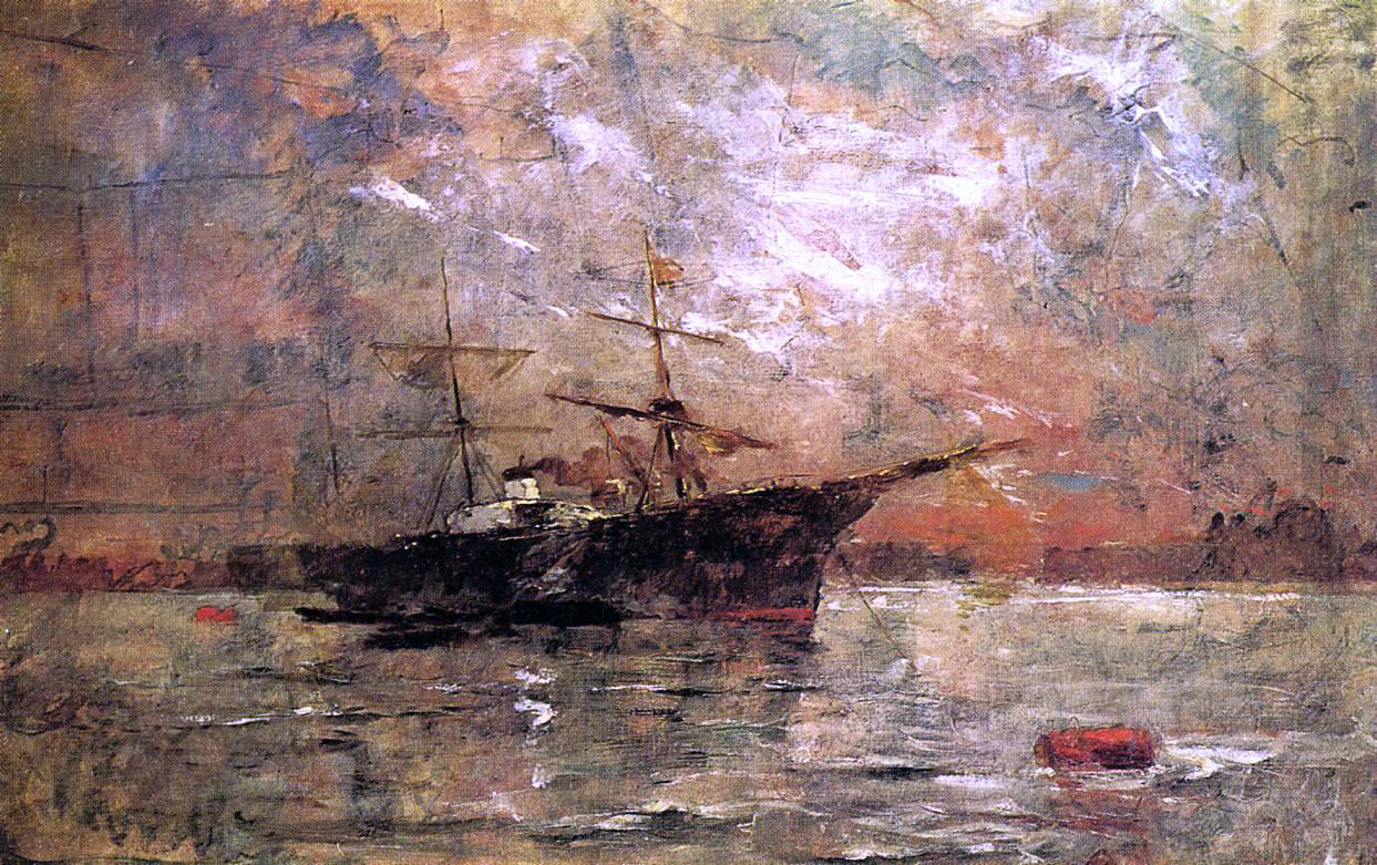 Frank Duveneck Steamer at Anchor, Twilight, Venice - Hand Painted Oil Painting