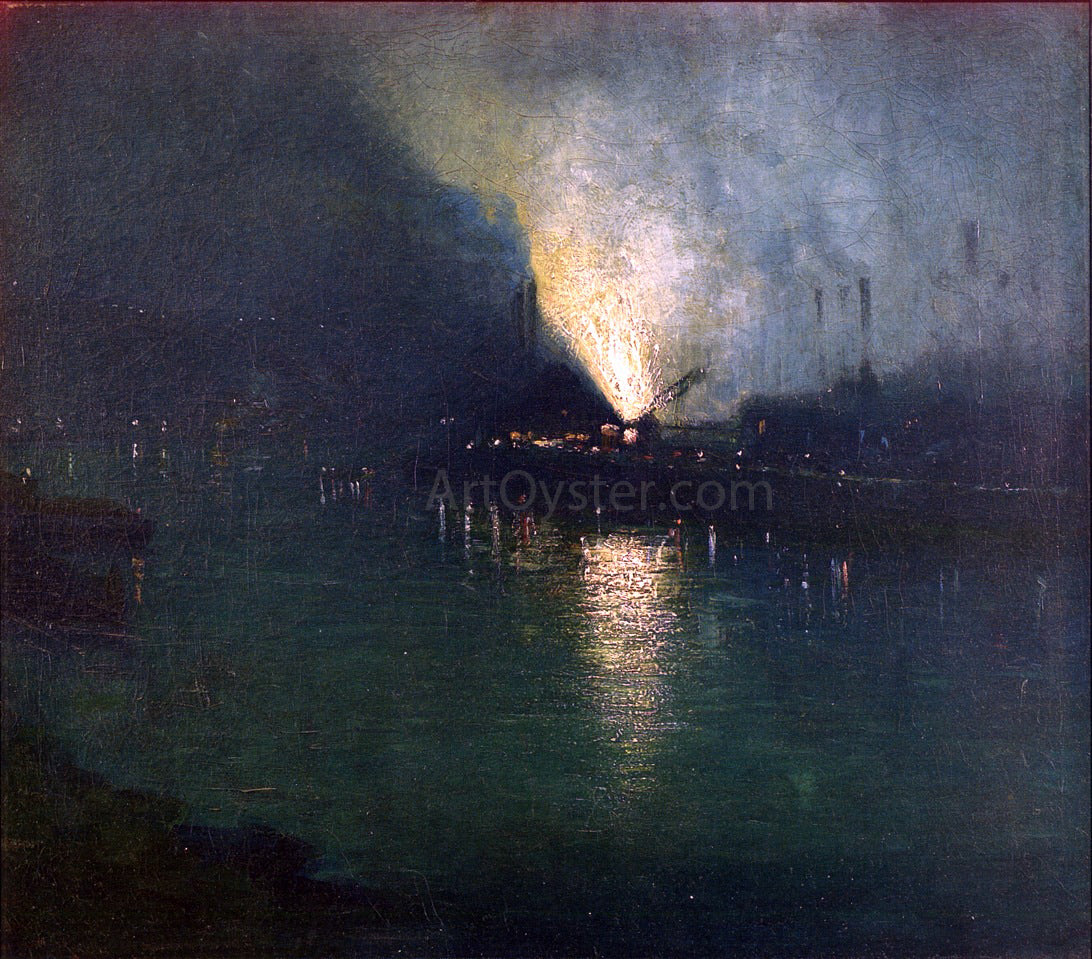 Aaron Harry Gorson Steel Mills - Nocturne, Pittsburgh - Hand Painted Oil Painting