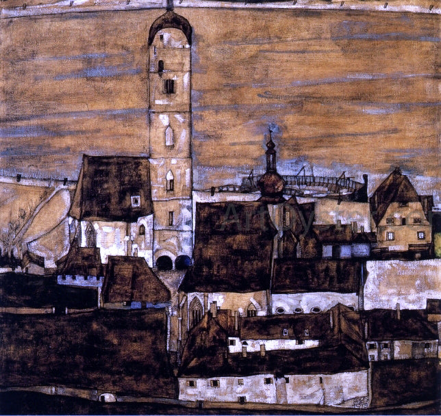  Egon Schiele Stein on the Danube, Seen from the Kreuzberg (large version) - Hand Painted Oil Painting