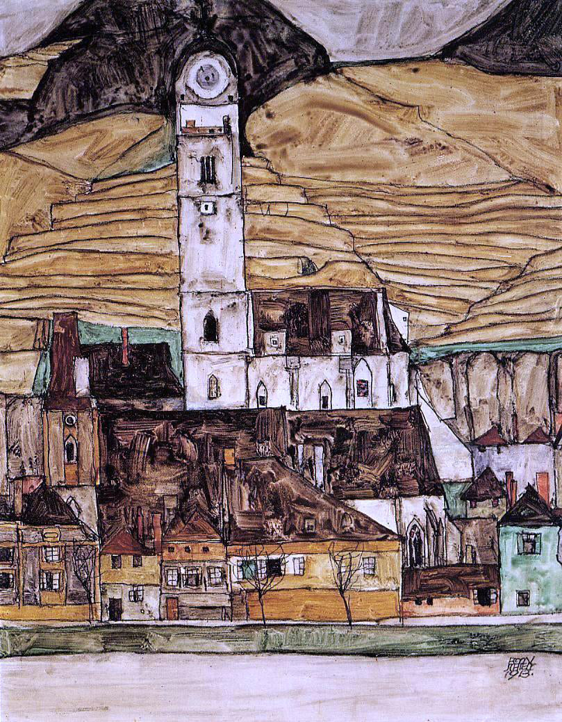 Egon Schiele Stein on the Danube (small version) - Hand Painted Oil Painting