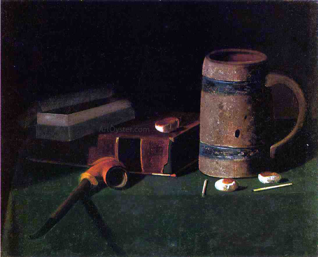 John Frederick Peto Still Life: Book and Mug - Hand Painted Oil Painting