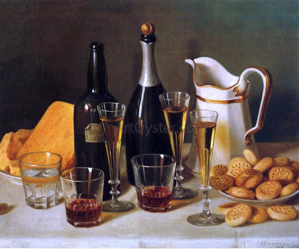  John F Francis Still Life: Cognac and Biscuits - Hand Painted Oil Painting