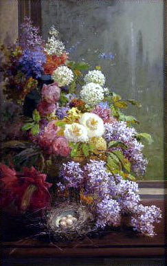 Thomas Hill Still Life FLowers and Fruit - Hand Painted Oil Painting