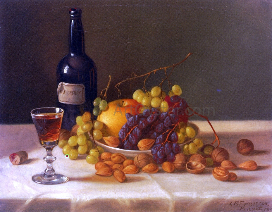  John F Francis Still Life: Fruit and Wine Glass - Hand Painted Oil Painting