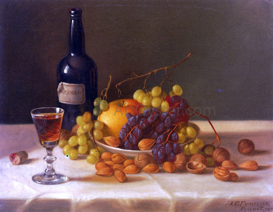 John F Francis Still Life: Fruit and Wine Glass - Hand Painted Oil Painting