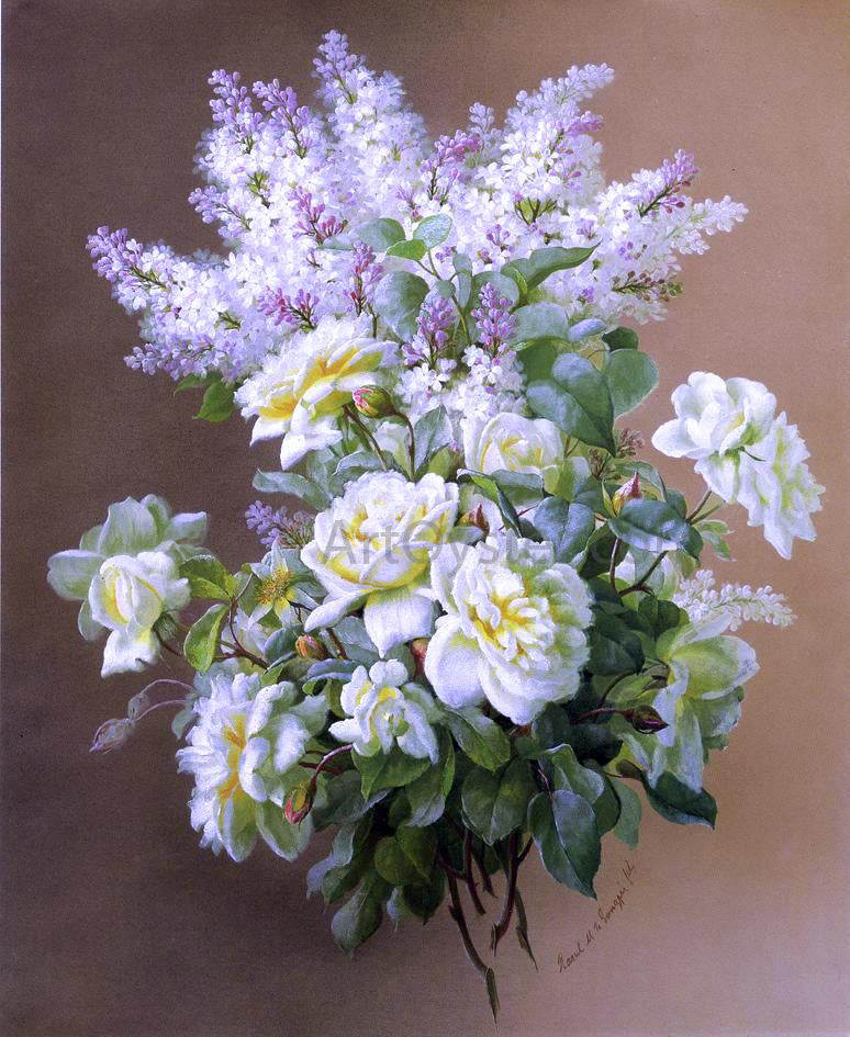 Raoul Paul Maucherat De Longpre Still Life: Lilacs and Roses - Hand Painted Oil Painting