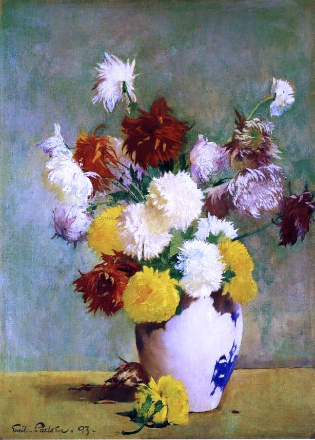 Emil Carlsen Still Life of Chrysanthemums in a Canton Vase - Hand Painted Oil Painting