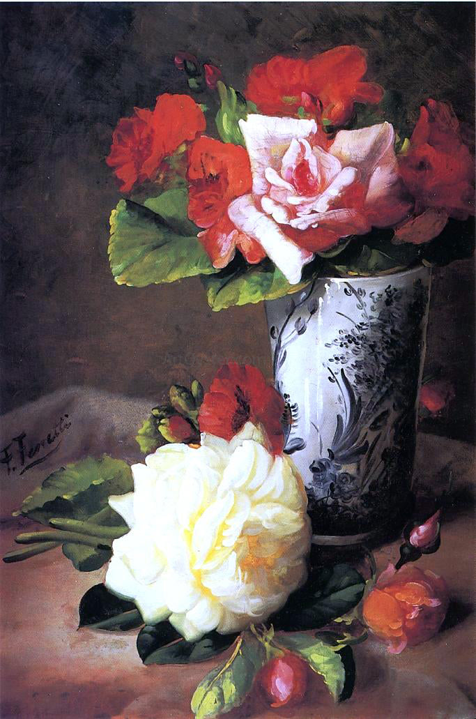 Frederick M Fenetti Still Life of Roses - Hand Painted Oil Painting