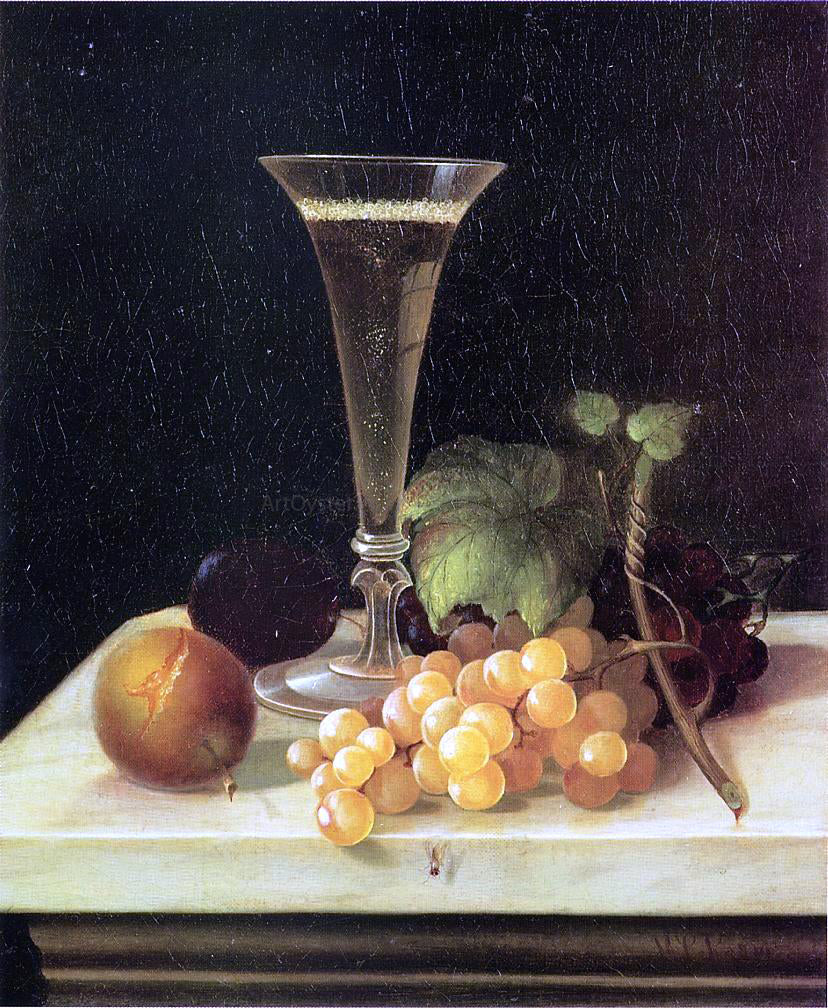 Morston Ream Still Life Wine Glass and Fruit - Hand Painted Oil Painting