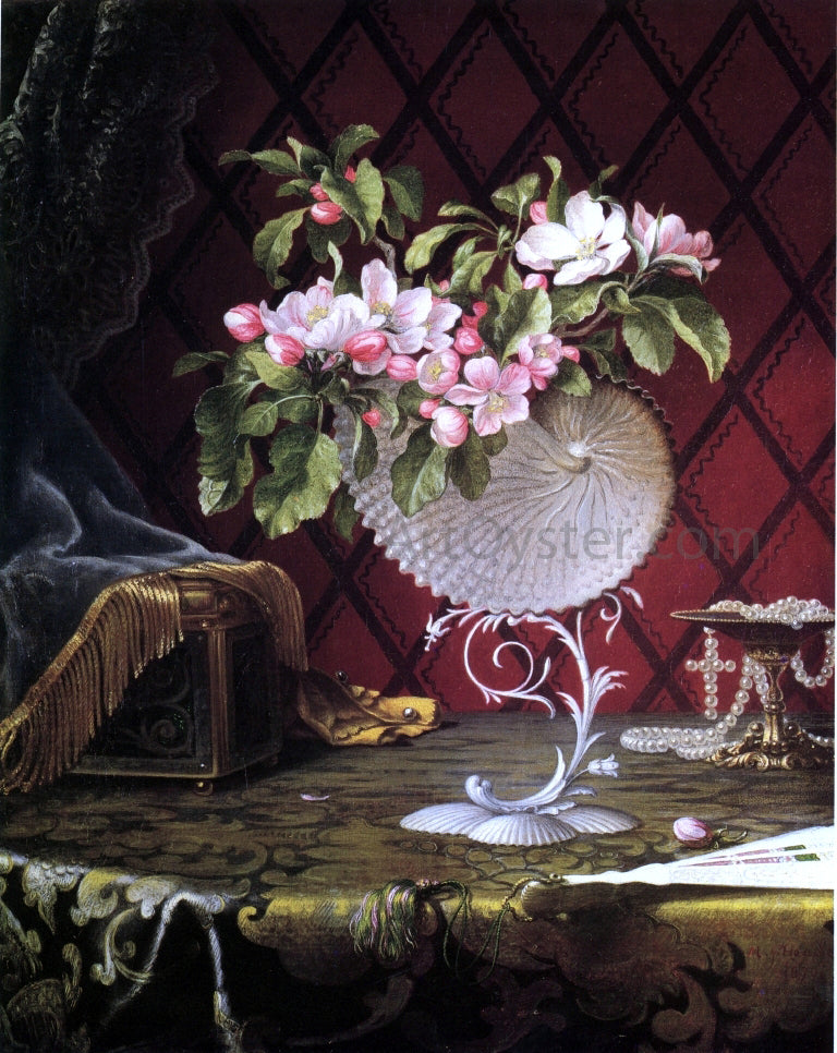 Martin Johnson Heade Still Life with Apple Blossoms in a Nautilus Shell - Hand Painted Oil Painting