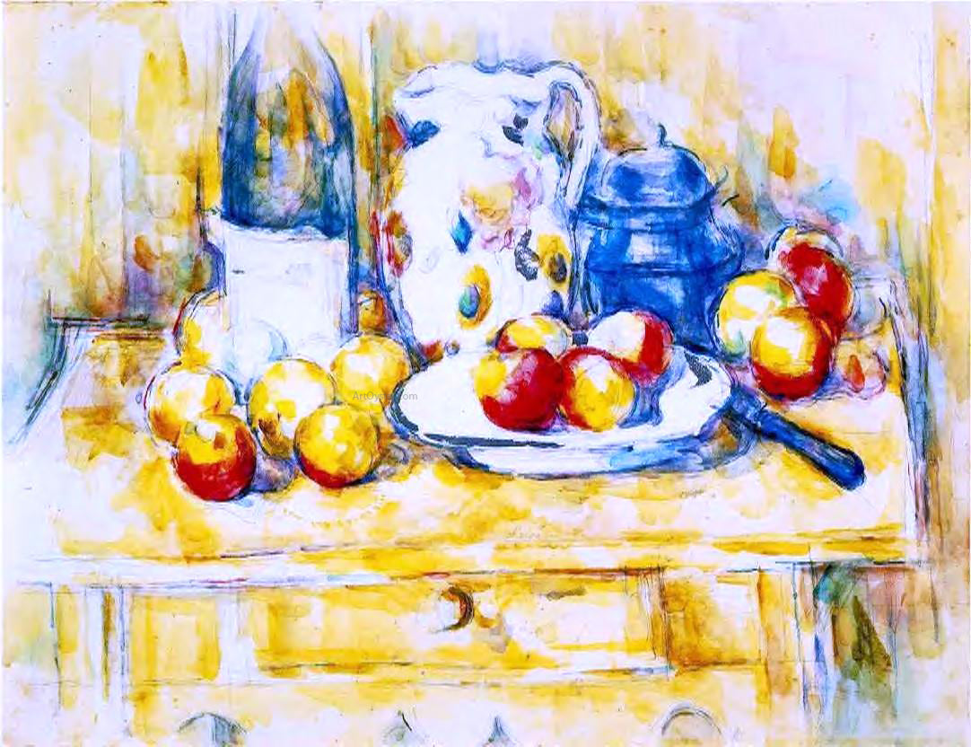 Paul Cezanne Still Life with Apples, a Bottle and a Milk Pot - Hand Painted Oil Painting
