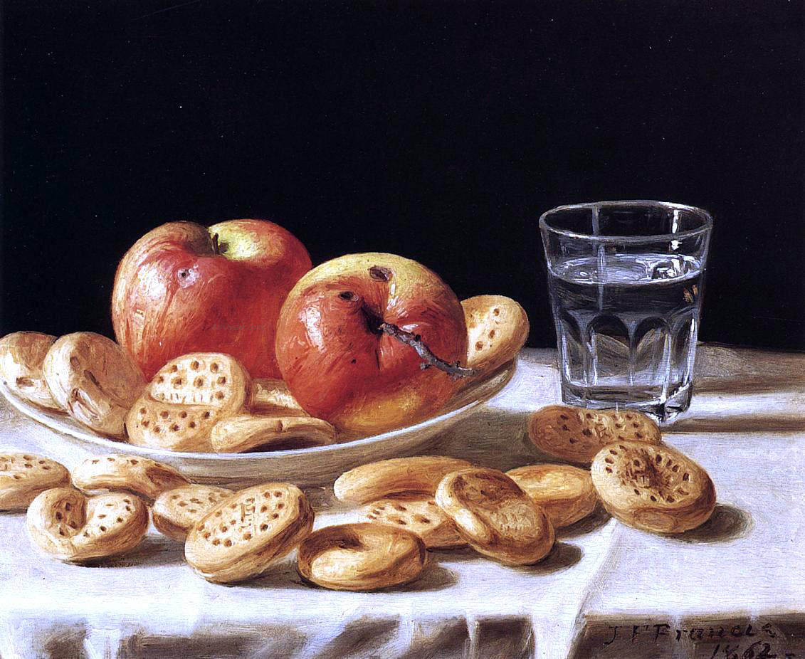 John F Francis Still Life with Apples and Biscuits - Hand Painted Oil Painting