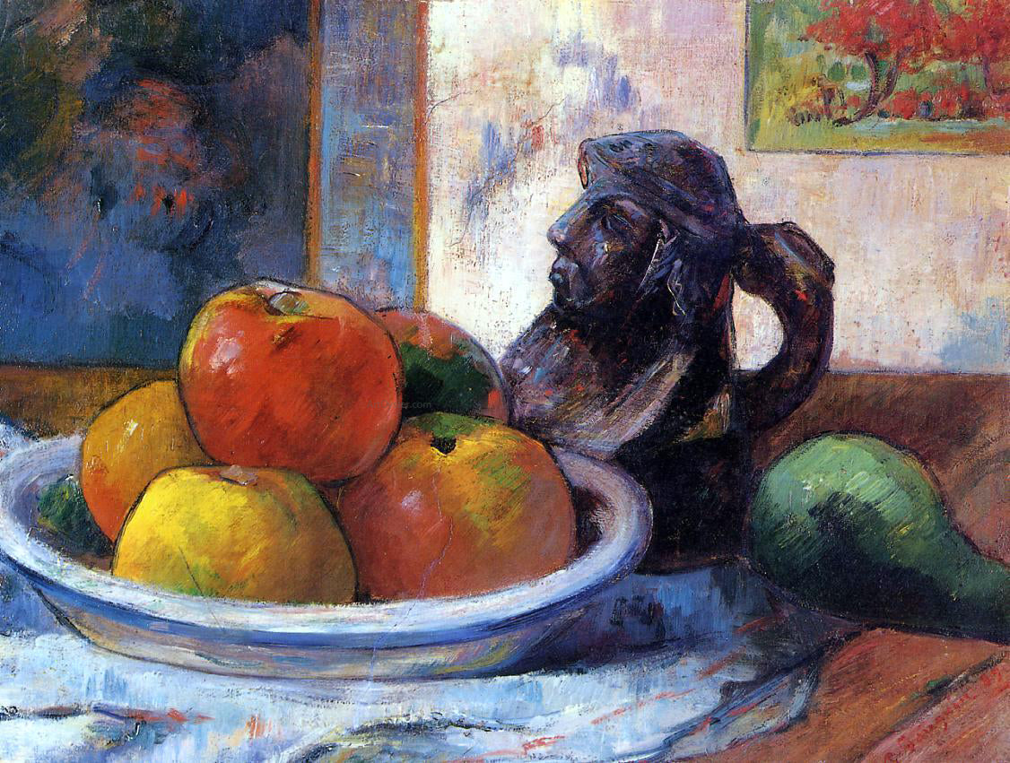 Paul Gauguin Still Life with Apples, Pear and Ceramic Portrait Jug - Hand Painted Oil Painting