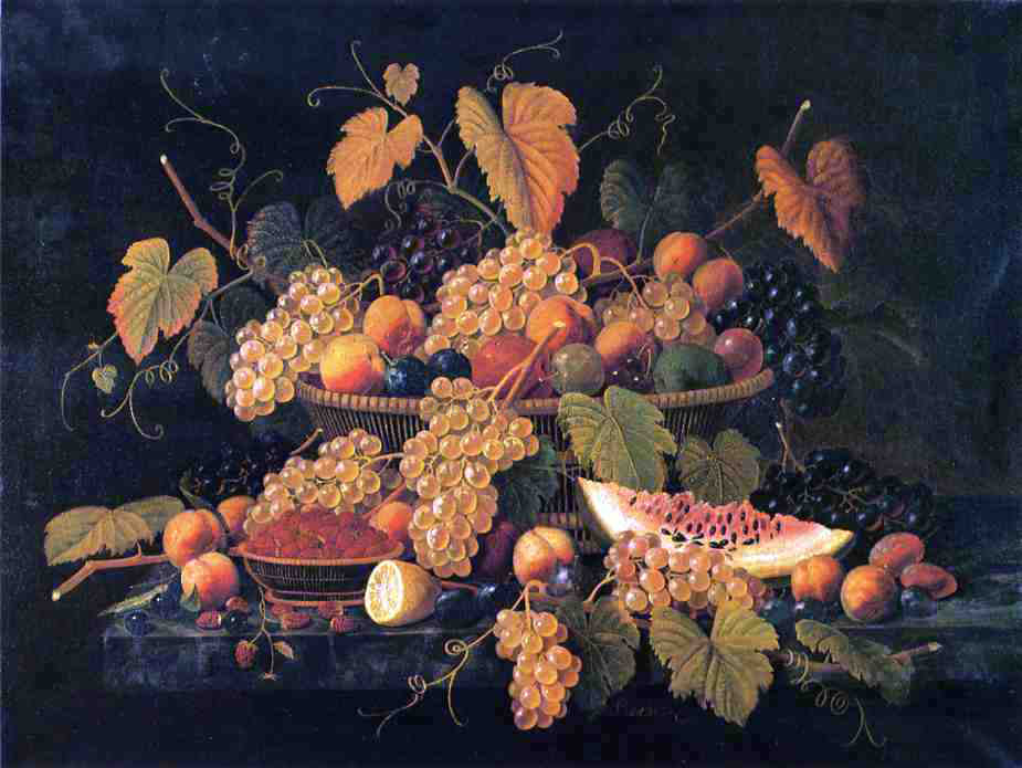 Severin Roesen Still Life with Basket of Fruit - Hand Painted Oil Painting