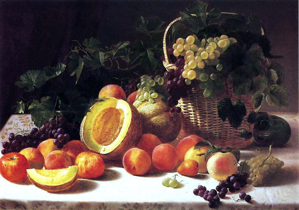 George Hetzel Still Life with Basket of Grapes - Hand Painted Oil Painting