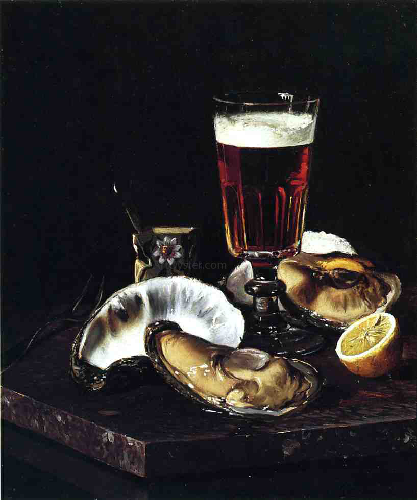 Andrew H. Way Still Life with Beer and Oysters - Hand Painted Oil Painting