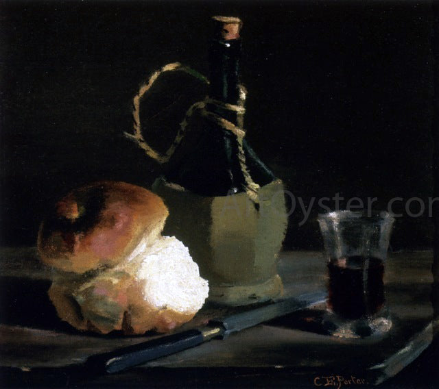 Charles Ethan Porter Still Life with Bread and Wine Bottle - Hand Painted Oil Painting