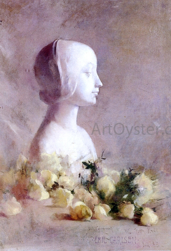 Emil Carlsen Still Life with Bust and White Roses - Hand Painted Oil Painting