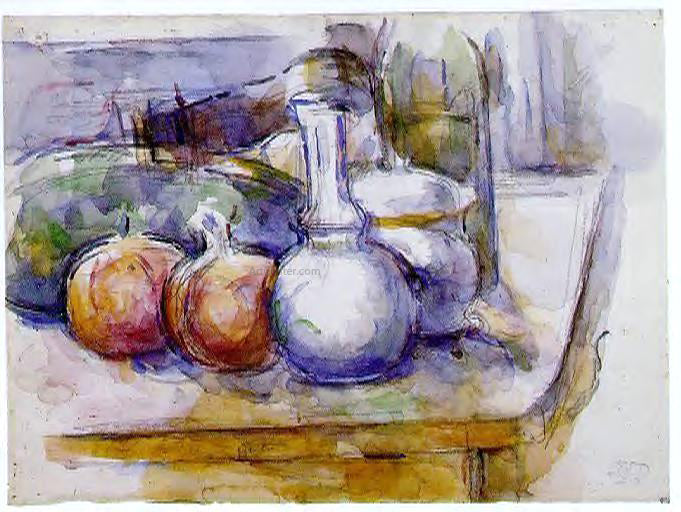 Paul Cezanne Still Life with Carafe, Sugar Bowl, Bottle, Pommegranates and Watermelon - Hand Painted Oil Painting