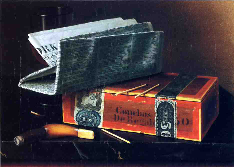 William Michael Harnett Still Life with Cigar, Pipe, New York Herald and Wine Glass - Hand Painted Oil Painting