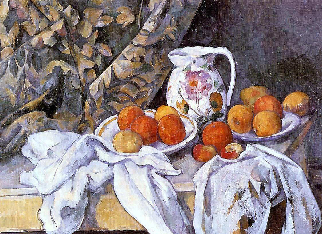 Paul Cezanne Still Life with Curtain and Flowered Pitcher - Hand Painted Oil Painting