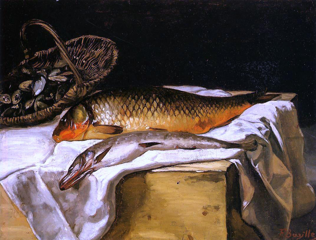 Jean Frederic Bazille Still Life with Fish - Hand Painted Oil Painting