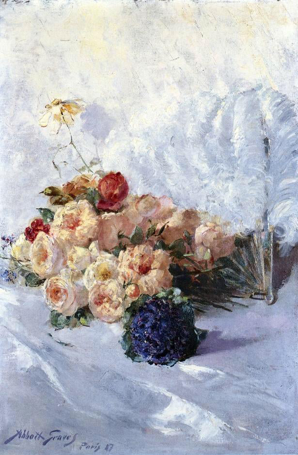 Abbott Fuller Graves Still Life with Flowers and Fan - Hand Painted Oil Painting