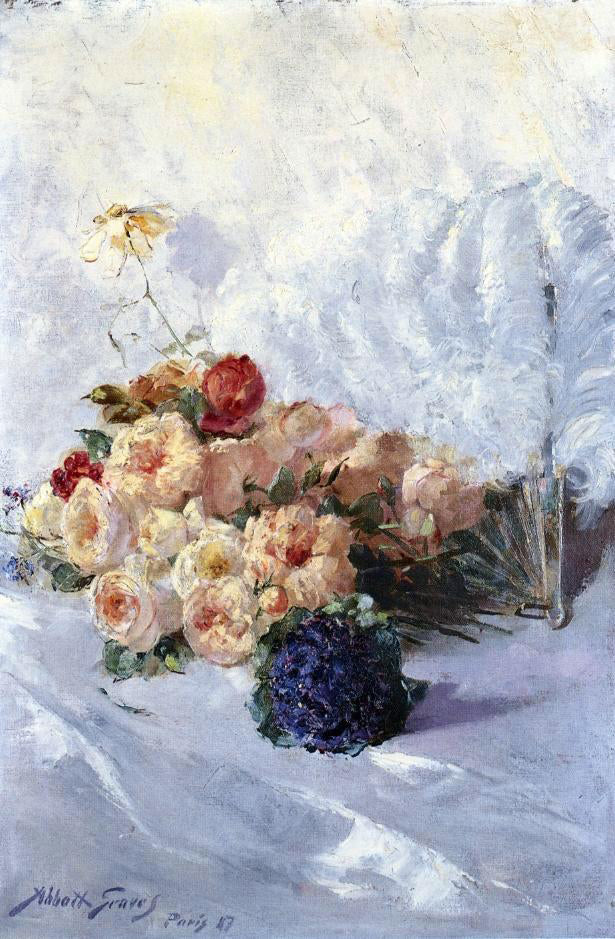  Abbott Fuller Graves Still Life with Flowers and Fan - Hand Painted Oil Painting