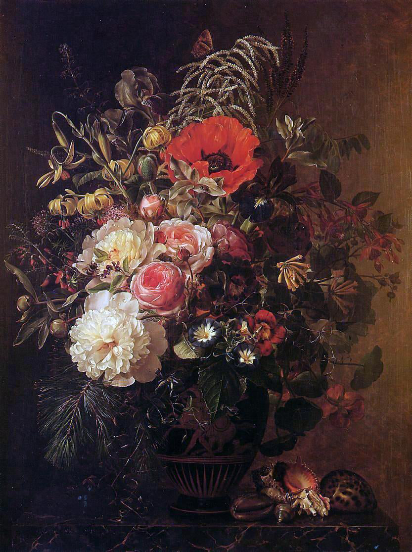 Johan Laurentz Jensen Still Life with Flowers in a Greek Vase - Hand Painted Oil Painting