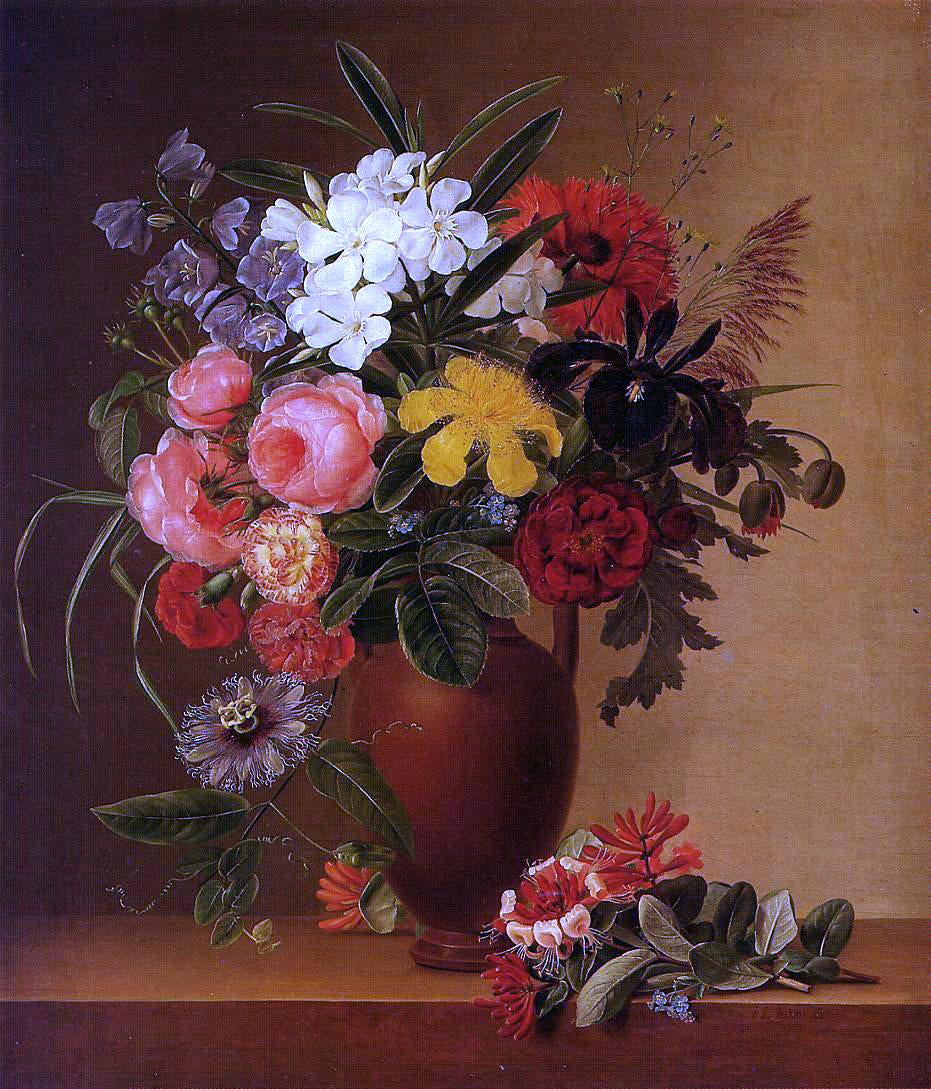 Johan Laurentz Jensen Still Life with Flowers in an Earthenware Vase - Hand Painted Oil Painting
