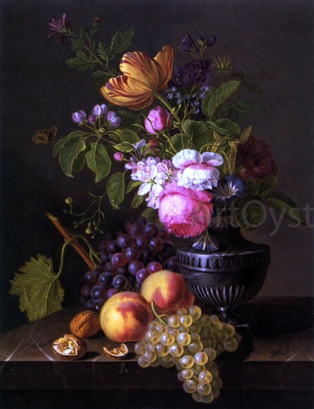 Jean-Baptiste Desprest Still Life with Flowers, Peaches and Grapes - Hand Painted Oil Painting