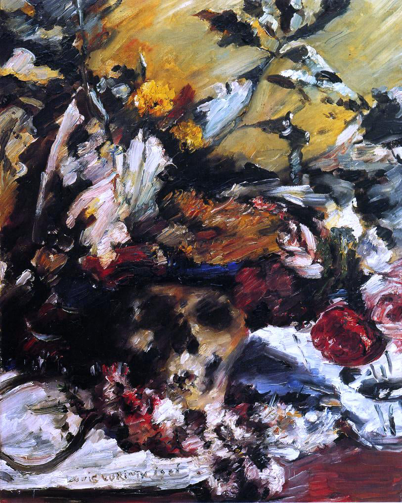 Lovis Corinth Still Life with Flowers, Skull and Oak Leaves - Hand Painted Oil Painting
