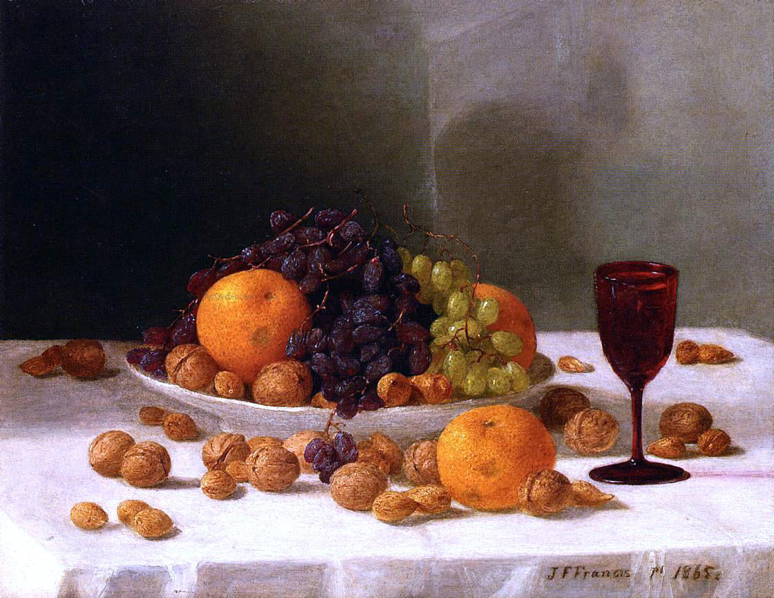 John F Francis Still Life with Fruit and Nuts - Hand Painted Oil Painting