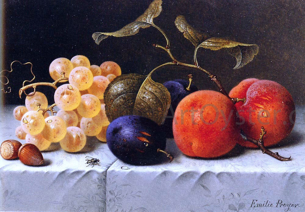 Emilie Preyer Still Life with Fruit and Nuts - Hand Painted Oil Painting