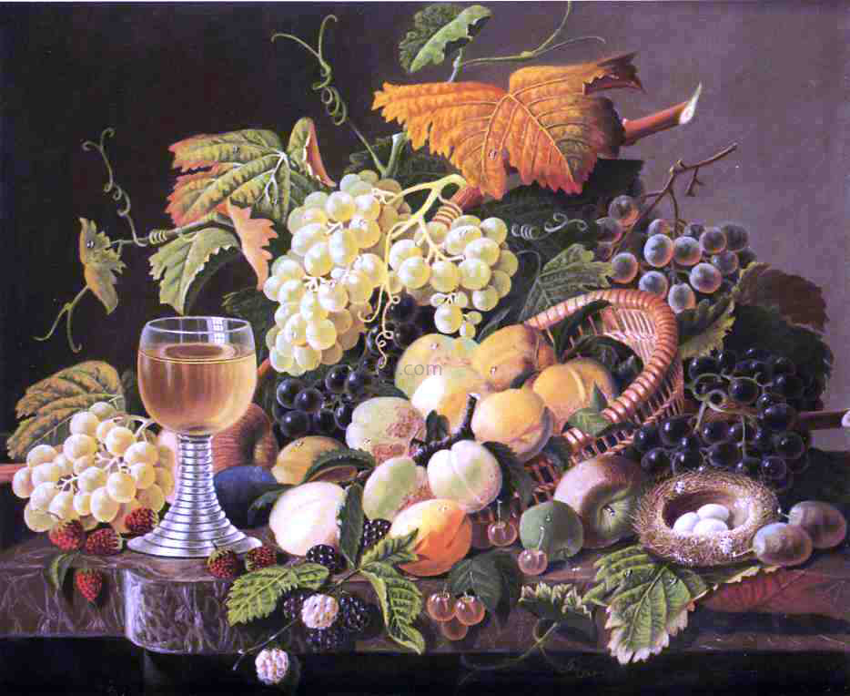 Severin Roesen Still Life with Fruit, Bird's Nest and Wine Glass - Hand Painted Oil Painting