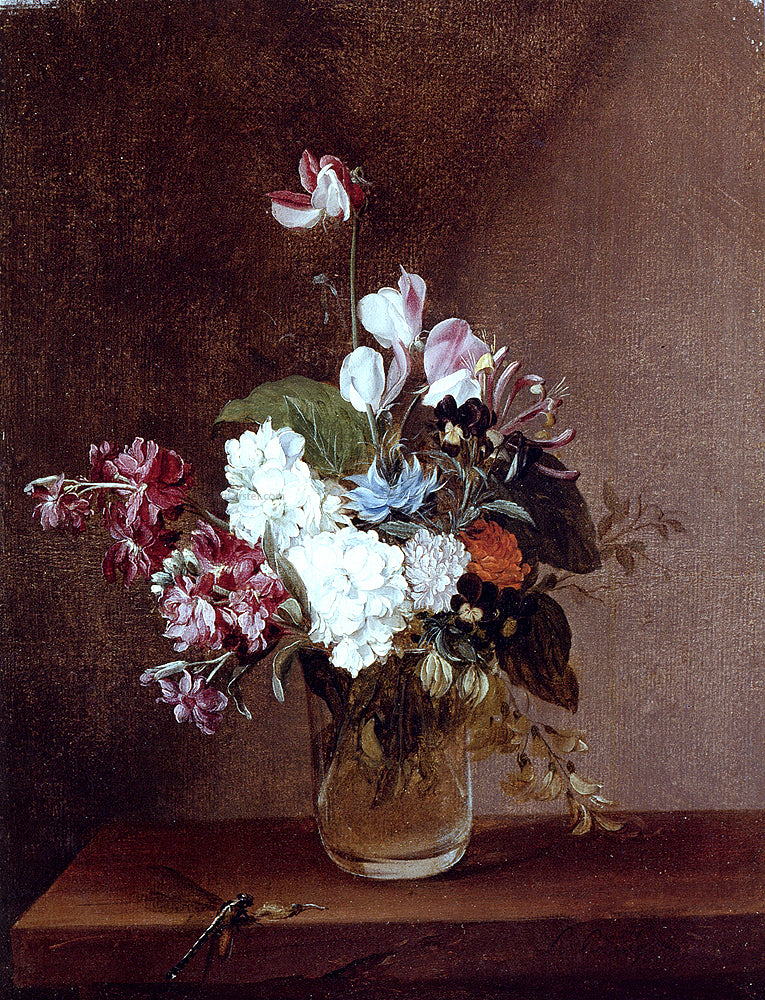 Louis-Leopold Boilly Still Life With Garden Flowers In A Glass Vase And A Dragonfly - Hand Painted Oil Painting