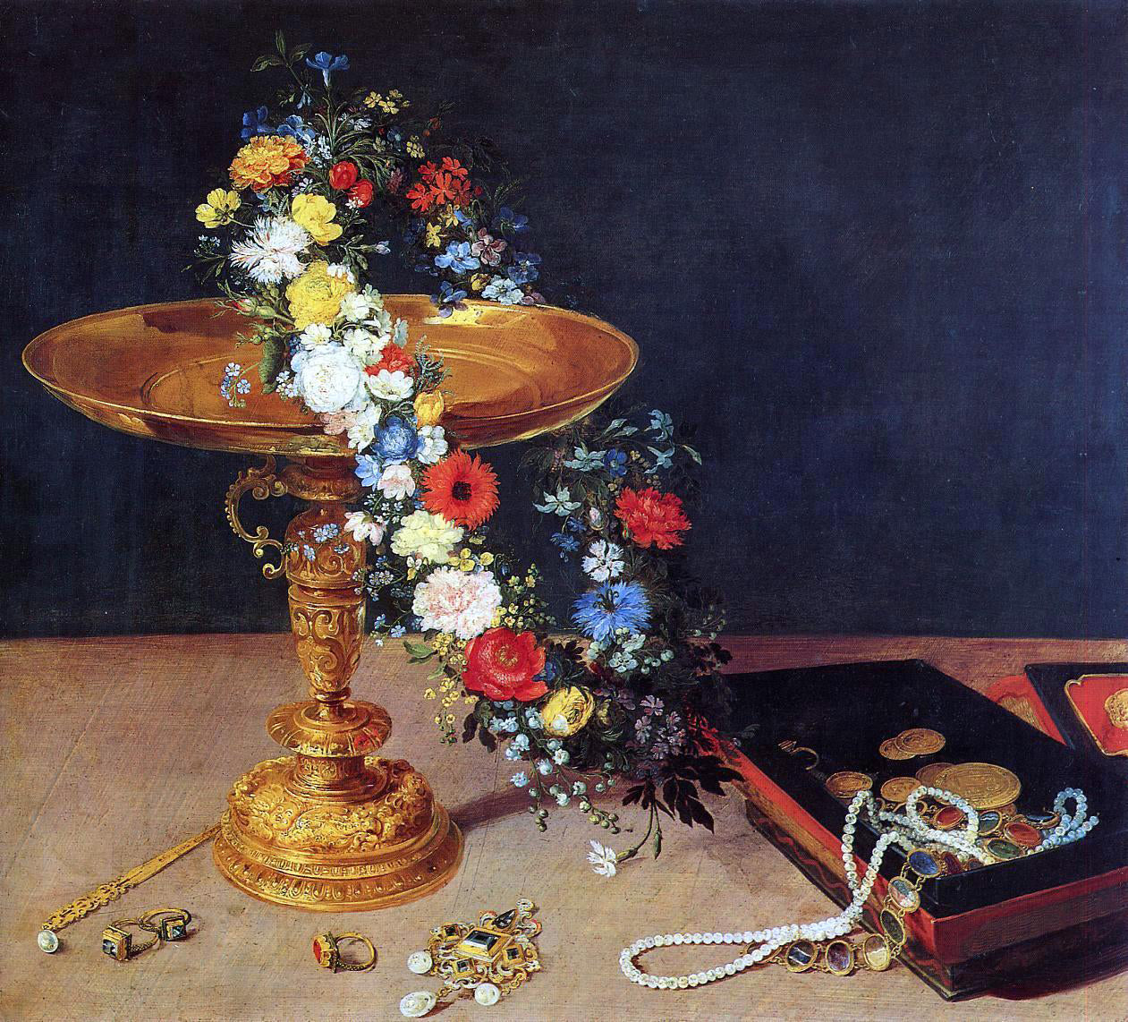 The Elder Jan Bruegel Still Life with Garland and Golden Tazza - Hand Painted Oil Painting