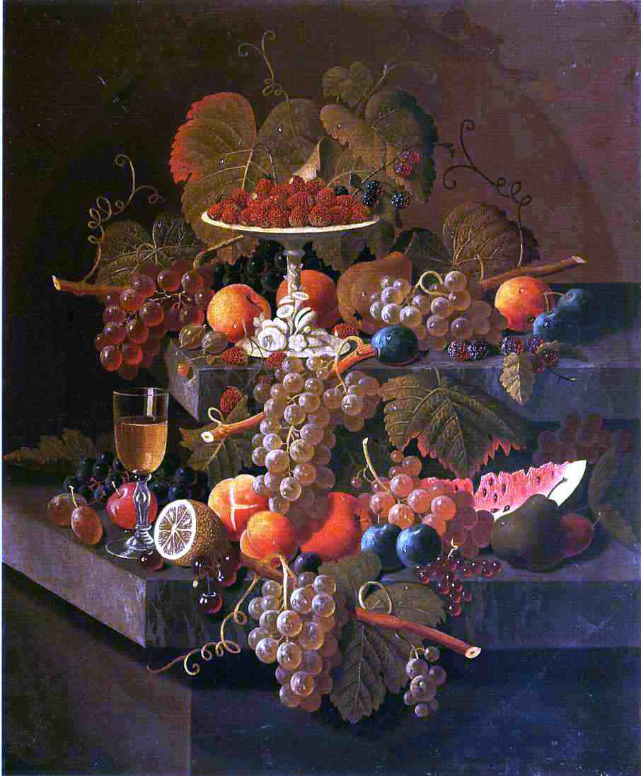 Severin Roesen Still Life with Grapes and Fruit - Hand Painted Oil Painting