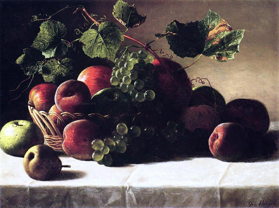 George Hetzel Still Life with Grapes and Peaches - Hand Painted Oil Painting