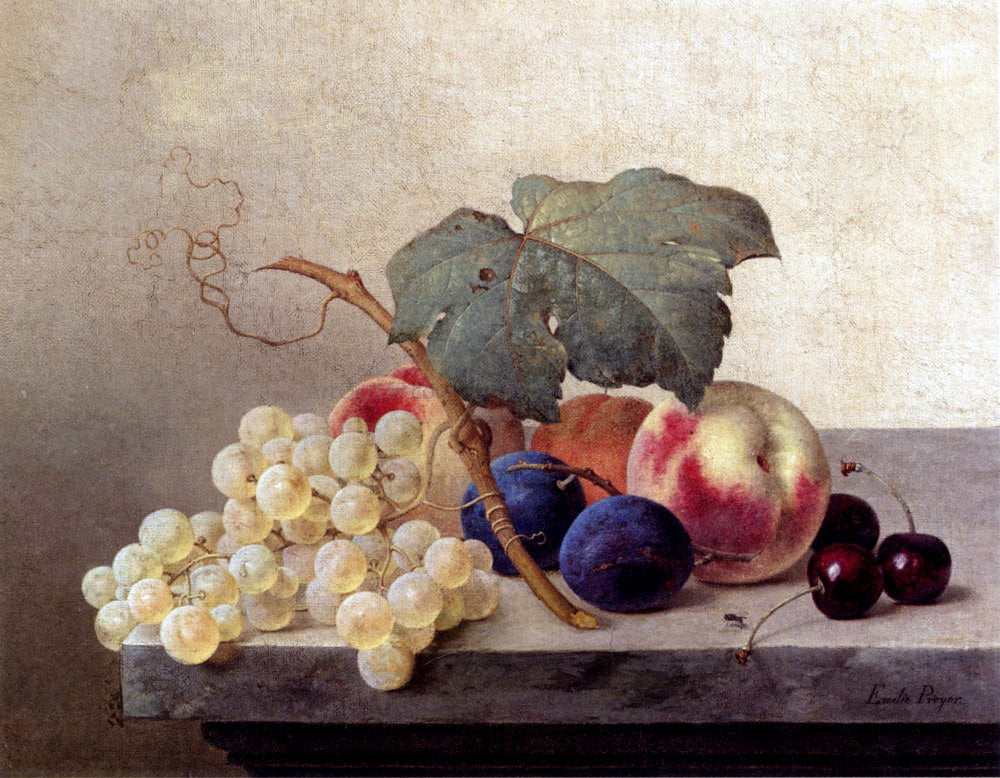 Emilie Preyer Still Life With Grapes, Peaches, Plums And Cherries - Hand Painted Oil Painting