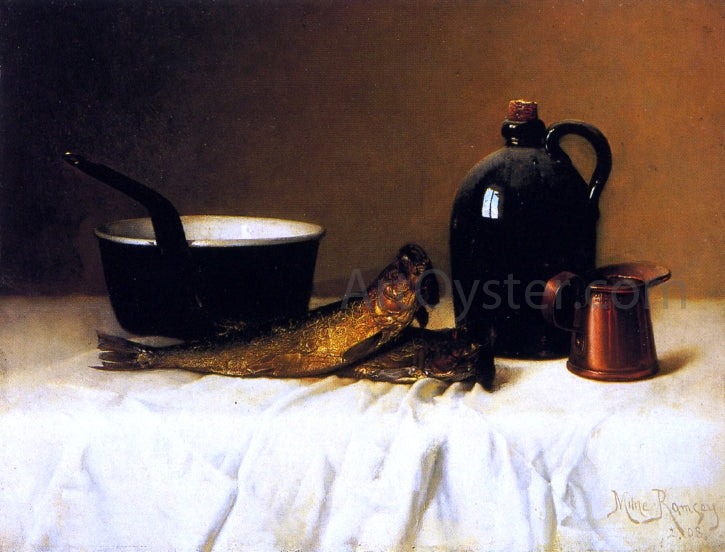 Milne Ramsey Still Life with Herring, Pot, Jug and Measure - Hand Painted Oil Painting