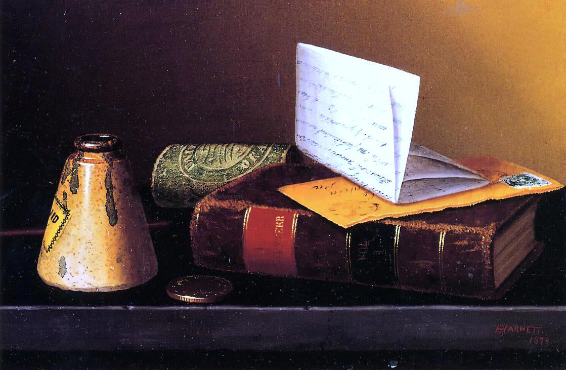 William Michael Harnett Still Life with Ink Bottle, Book and Letter (also known as Still Life with Universal Gazetteer) - Hand Painted Oil Painting