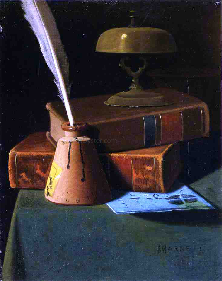 John Frederick Peto Still Life with Inkwell, Quill and Books - Hand Painted Oil Painting