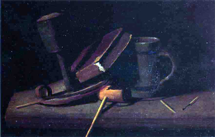 John Frederick Peto Still Life with Lamp, Pipe, Matches, Book and Mug - Hand Painted Oil Painting