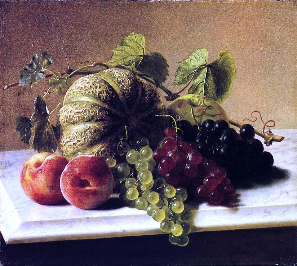 George Hetzel Still Life with Melons, Grapes - Hand Painted Oil Painting