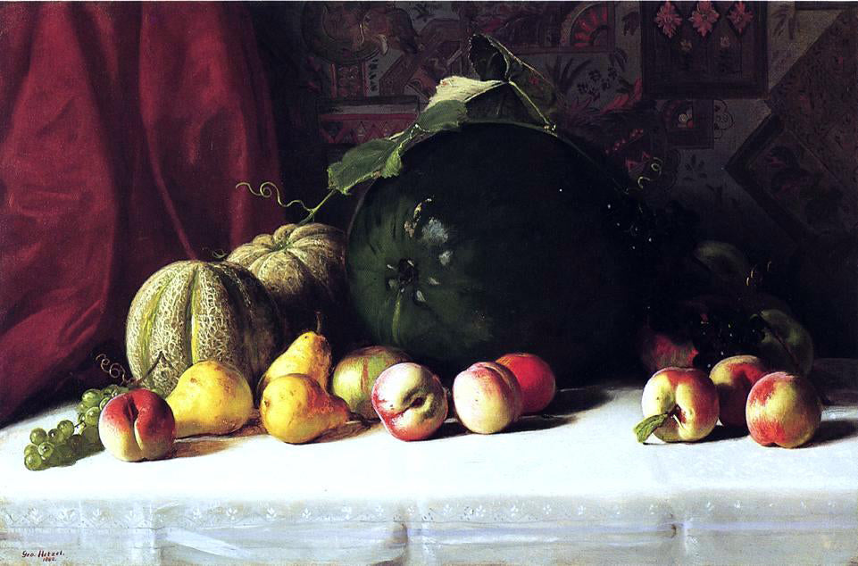  George Hetzel Still Life with Melons, Pears and Apples - Hand Painted Oil Painting