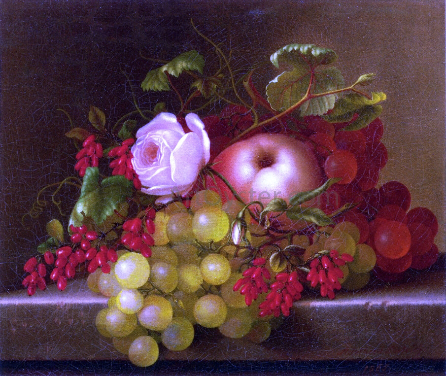  Adelheid Dietrich Still Life with Peach, Grapes and Rosehips - Hand Painted Oil Painting