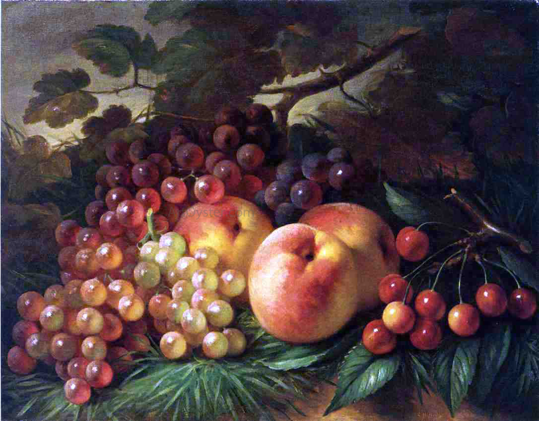 George Henry Hall Still Life with Peaches and Grapes - Hand Painted Oil Painting