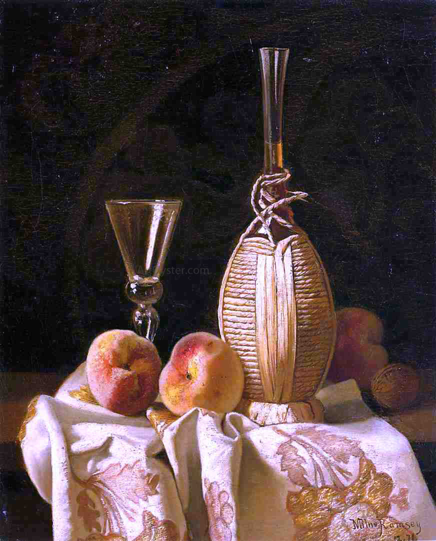 Milne Ramsey Still Life with Peaches and Wine - Hand Painted Oil Painting