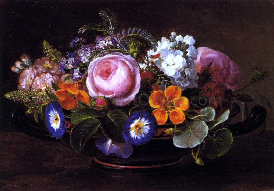 Johan Laurentz Jensen Still Life with Pink Peonies and Morning Glories - Hand Painted Oil Painting